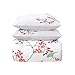 Superior Cherry Garden Cotton 200 Thread Count Duvet Cover Set, Comforter Cover, Bed Essentials, Embroidered Cherry Tree & Birds, Includes 1 Duvet Cover, 2 Pillow Shams, King/California King, Coral