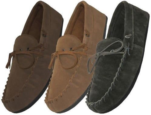 MOCCASINS MEN'S BEIGE - HOUSE SLIPPERS - INDOOR OUTDOOR GARAGE HOME SLIP ONS SHOES -M080004 (11)