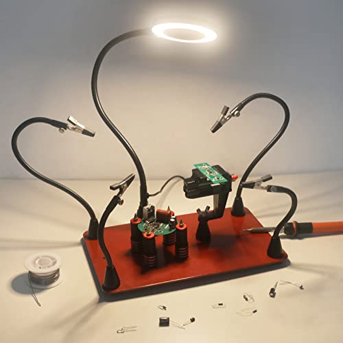 Soldering Helping Hands Station, Newacalox Magnetic Third Hand Helping Tool With 3X Magnifier Lamp, 4 Soldering Helping Arms & Big Pcb Clamp Holder & 4 Pcb Holder Pillars Waterproof #TOP5