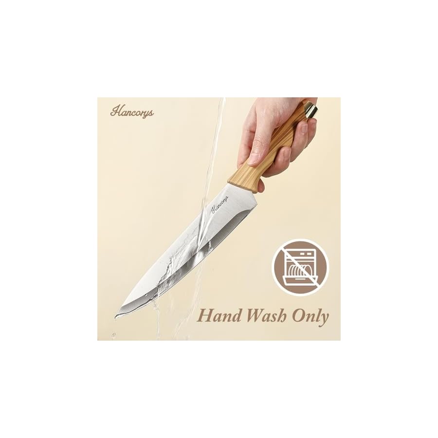 Knife Block Set, Kitchen Knife Set with Sharpener, German Stainless Steel Gold Knives Set with Block and Ergonomic Wood Grain Handle, Ultra Sharp Cooking Knives