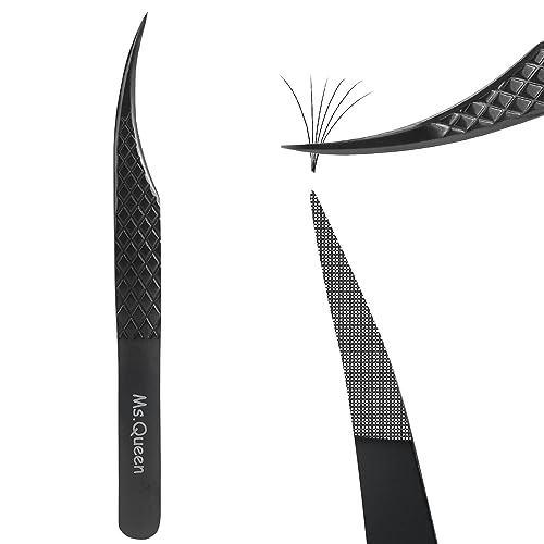 Ms.Queen Isolation Tweezers for Eyelash Extensions, Fiber Grip Dolphin Shape Lash Tweezers for Classic & Individual Eyelash Extensions,Black
