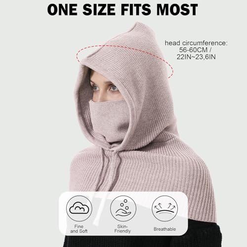 TAGVO Winter Strickmütze und Schal, 3-in-1 Kapuzenschal, Einteilige Sturmhaube, Verstellbarer Winddichter Gesichts- und Nackenwärmer, Schals für Herren und Damen im Freien