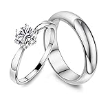 Bishilin 2 Stücke Versilbert Ring für Ihn und Sie AAA Weiß Zirkonia Breite 5/7MM Paarringe Hochzeitsringe Verlobung Ring Silber Demen Gr.57 (18.1)&Herren Gr.65 (20.7)