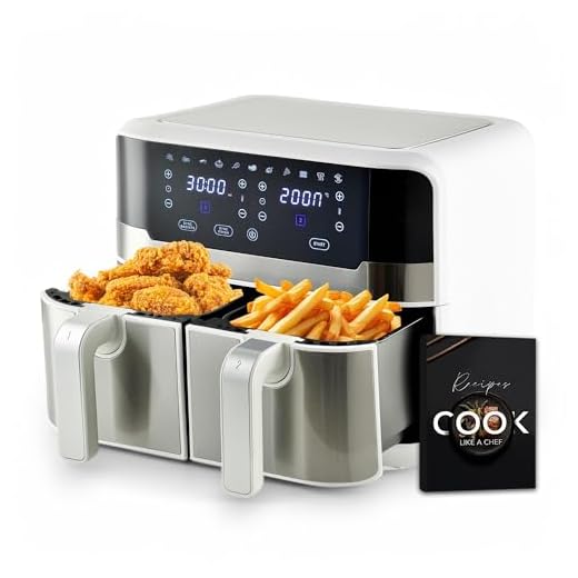 MasterPRO Rocket Duo 900 | Freidora Sin Aceite Doble | Color Blanco | Capacidad de 9 L y 2400 W | Pantalla LED Táctil y Cesta Antiadherente | Freidora de Aire | 11 Funciones Diferentes en 1