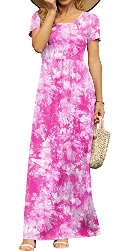 Image of DB MOON Womens 2026 Summer Maxi Dresses Casual Short Sleeve Empire Waist Spring Long Dress with Pockets