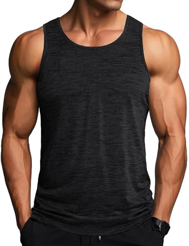 MAGCOMSEN Herren Tanktop T-Shirt Ohne Ärmel Sport Shirt Atmungsaktiv Muskelshirt Herren Leicht Fitness Unterhemd Schnell Trockend Stretch Funktionsshirts für Bodybuilding Gym Schwarz L