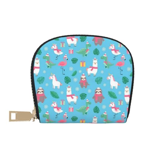 Men Leather Wallet Card Holder Christmas Animals Llama Sloth Dinosaur Flamingo Travel Accessory2