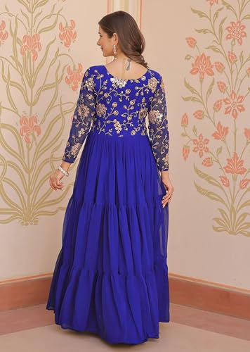 Image of FOXDX Womens Faux Georgette Sequence Embroidered Ankle Length Anarkali Gown for Women| Festival | Trending |