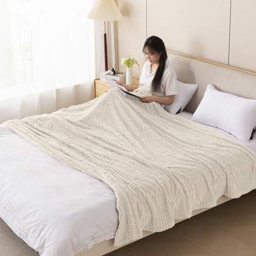 Image of HOKIPO Fleece AC Throw Blanket Double Bed Queen, 200X230 cm / 6.5X7.5 Feet, Beige (AR-6206-BGE)