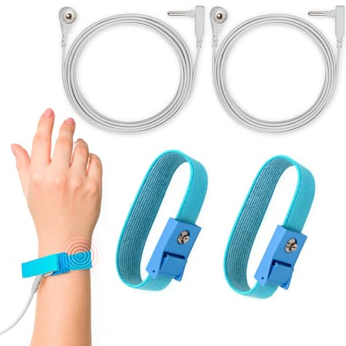 Image of Grounding Wristband & Cable - ESD Wrist Strap Kits Compatible with TENS EMS Units, Wrist Circumference 7 inch, 15 Feet Length Cable (White)
