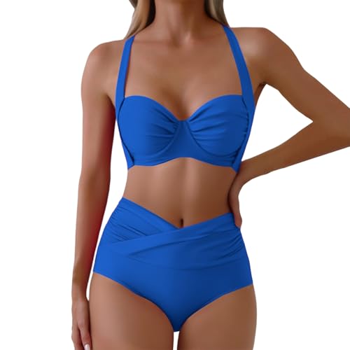Maillot de bain tankini taille haute doublé pour femme en noir uni