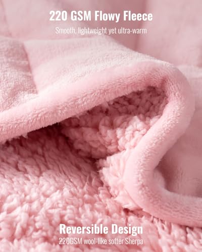 Uttermara Sherpa Fleece Weighted Blanket 12 lbs for Adult, Unicolor Ultra-Soft Fleece and Sherpa, Dual Sided Cozy Plush Blanket for Sofa Bed, 48 x 72 inches, Pink