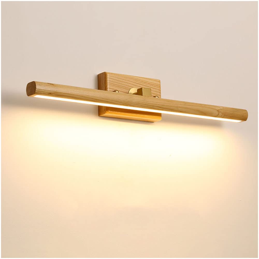 Madera Lámpara de Espejo para Baño LED, 8W 40cm Aplique de Baño Espejo LED 360° Giratorio Lámpara de Pared para Dormitorio Escaleras Pasillo (Blanca Cálida 3000K)
