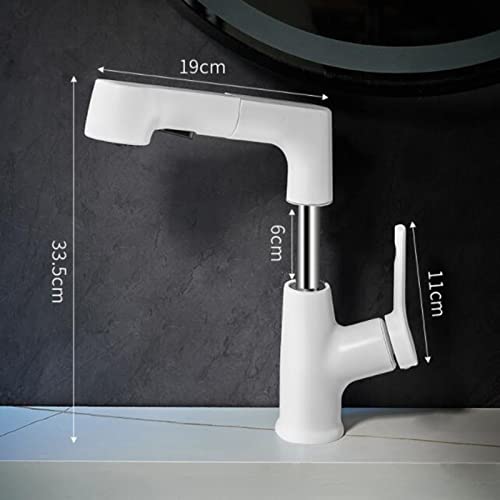 Robinet de lavabo de salle de bain rétractable en laiton blanc pour vasque moderne