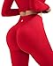 SUUKSESS Women 2 Piece Workout Sets Hidden Scrunch Hip Lifting Seamless Leggings Long Sleeve Yoga Crop Tops High Waisted Yoga Pants Tracksuits (Red, M)