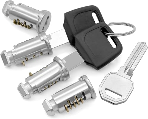 4 pièces de cœurs de serrure pour Thule, serrure de sécurité de porte-bagages sur toit - cœurs de serrure argentés - serrure de sécurité avec 2 clés...