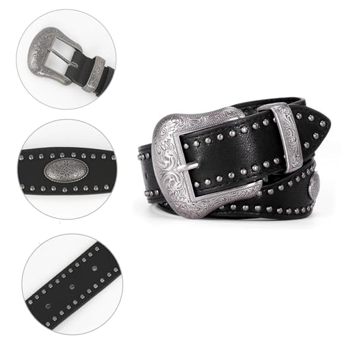 Western Cowboy Belts for Women with Vintage Buckle, Cowgirl Rock And Roll Punk Casual Jeans Belt Hot Girl Studded Belt4
