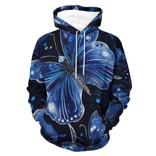 Pullover papillon bleu de qualité supérieure avec capuche taille S