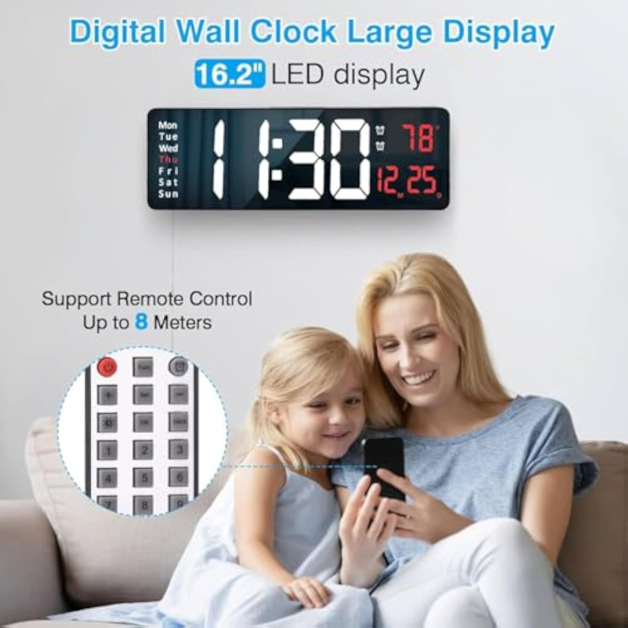 Large Digital Wall Clock with Remote Control