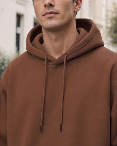 Image of NOBERO Oversized Solid Hooded Sweatshirt for Men | Oversized Hoodie for Men | Hooded Pullover | Cotton Rich Printed Hoodie 280 GSM Fleece