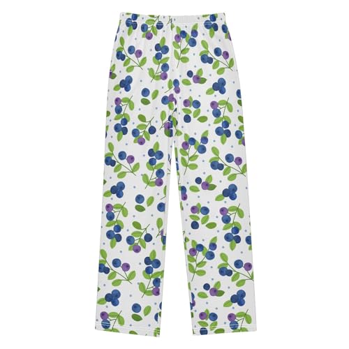 ZZXXB Bluebery and Leaves Boys Long Pants Soft Trousers Elastic Waist Kids Lounge Bottoms with Pockets S-XL