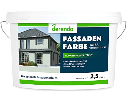 derendo Fassadenfarbe grün 2,5l mit EXTRA hohem Wetterschutz, matte silikonharzverstärkte Fassaden Farbe, hohe Deckkraft und gute Füllkraft bei kleinen Rissen (Salbeigrün)