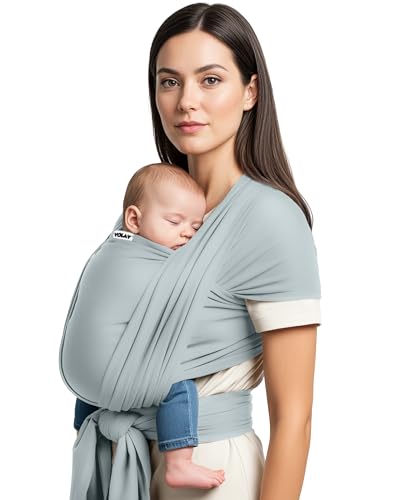 Yolay Baby Wrap Carrier Easy to Wear Soft Baby Carrier Sling Hands Free Adjustable Baby Carrier for Newborn to Toddler Upto 50 lbs, Light Grey