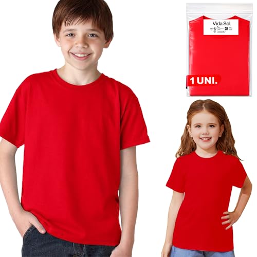 Vida Sol T-Shirt Enfant 100% Coton, Unisexe, Manches Courtes, Col Rond, 1 Unité, Doux et Respirant, Design Basique et Confortable, Idéal pour Un Usage...