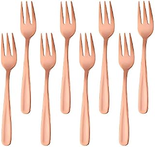 BISDARUN Widelce deserowe, złote widelce do ciasta, mini widelce do przystawek, ze stali nierdzewnej, 13,6 cm, widelce do owoców, zestaw 8 szt