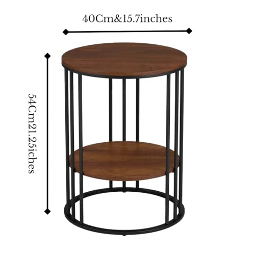 Image of NEST NATURE HAVEN Round Side Table Corner End Table for Living Room Bedside Mid Century Modern Accent Coffee Table for Small Spaces Metal Nightstand (Black Brown)