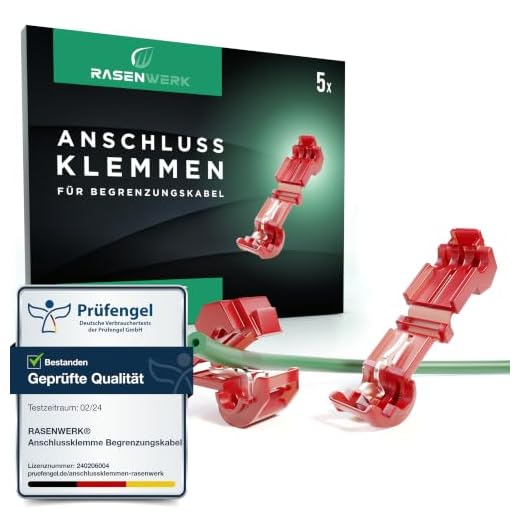 RASENWERK® - Anschlussklemmen für Mähroboter Begrenzungskabel Ladestation - T-Abzweigverbinder Abzweigklemmen Stromdieb - Kompatibel für Gardena, Husqvarna, Yard Force - rot - 5 Stück