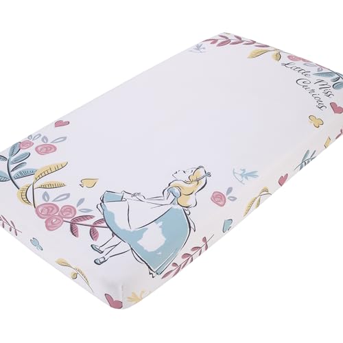 Image of Disney Alice in Wonderland Light Blue, Pink, Yellow, and White Nursery Photo Op Fitted Crib Sheet