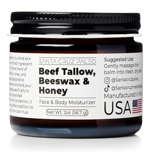 Santa Cruz Paleo, Beef Tallow, Beeswax & Honey Face Moisturizer, Organic, Unscented Grassfed Beef...