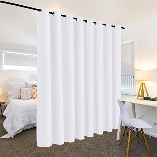 Image of RYB HOME Room Divider Curtain - Half-Light Block Room Darkening Shades Grommet Curtains for Large Window Cloakroom School Dorm Sliding Door, W 15 ft x L 8 ft, Pure White