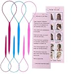 9pcs Topsy Hair Tail Tools & rat tail combs set, 6pcs Ponytail Pull Through Tool 3pcs Long Steel Pin Combs, Turvy Loop Styling Tool for Woman & Girl Hair Styling (Pink,Purple, Blue) Linmxiy - Image 2