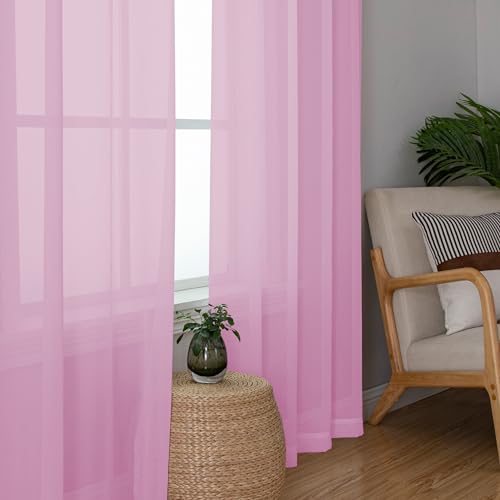 Image of Chyhomenyc Pink Sheer Curtains 72 Inch Length 2 Panels, Light Filtering Soft Airy Rod Pocket Voile Window Curtain Drapes for French Door Bedroom Living Room, Each 42Wx72L Inches