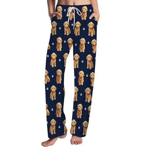 GNEW Dog Lover Pajama Pants Unisex Lounge Pants with Funny Goldendoodle Dog Prints Cozy Pajama Bottoms for Men Women Gift for Pet Owners Small
