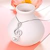 DAOCHONG 925 Sterling Silver CZ Treble Clef Pendant Musical Note Music Necklace for Women Teen Girls