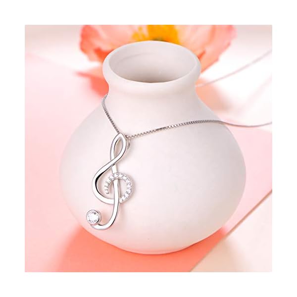 DAOCHONG 925 Sterling Silver CZ Treble Clef Pendant Musical Note Music Necklace for Women Teen Girls