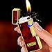 Butane Lighter, Soft Flame with Tilted Tip, Side-Slide Dial Ignition, Adjustable Flame, Refillable, Zinc Alloy, Resin Craft, Slim, Gift(Blue Gold)