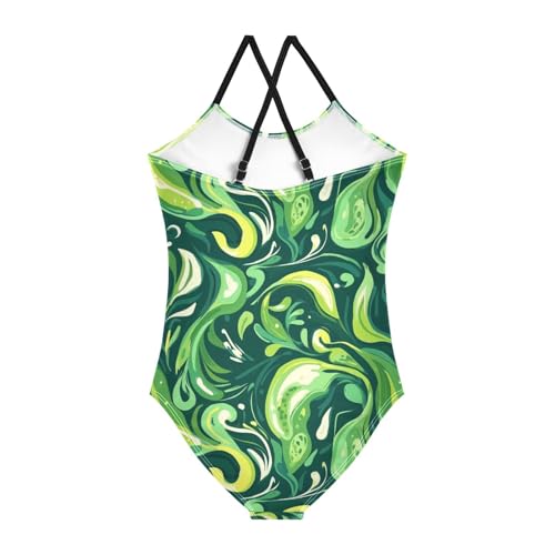 Green Smudges Girls One Piece Swimsuits Quick Dry Beach Swimwear Bathing Suit2