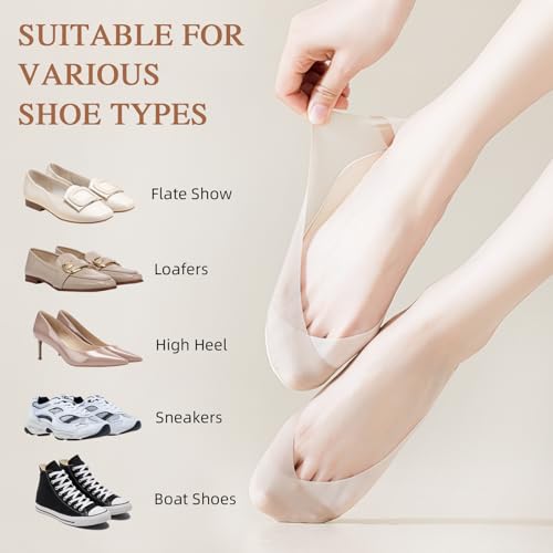 Caudblor 6 Pack Thin No Show Socks For Women, Invisible Non Slip Low Cut Liner Sock With Heel Tab For Loafers, Size 5-8 9-114