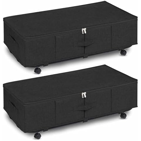 JUEPLI 2 Pack Under bed Storage With Wheels & Removable Base, Metal Under Bed Shoe Storage with Handles, Rolling Bedroom Storage Drawers for Clothes Blankets Shoes Toys, Tool-Free Assembly, Black Cover