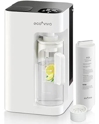 Ecoviva MATE 3 Auftisch Osmoseanlage Trinkwasser Umkehrosmoseanlage Wasserfilter, Automatischer Wasserfluss, 8-Stufige Filtration, 3:1 Sparverhältnis, TDS Monitor Wasserspender, Weiß