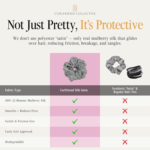 Image of Curlfriend Collective Houndstooth XL Silk Scrunchie - 100% 22 Momme Mulberry Silk Hair Tie for Curly, Coily & Thick Hair - Gentle Hold, Extra Stretch, Stylish & Snag-Free