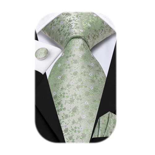 Image of Hi-Tie 70 inches Ties for Men Silk Extra Long Necktie and Pocket Square Cufflinks Set Men Big and Tall Tie Business