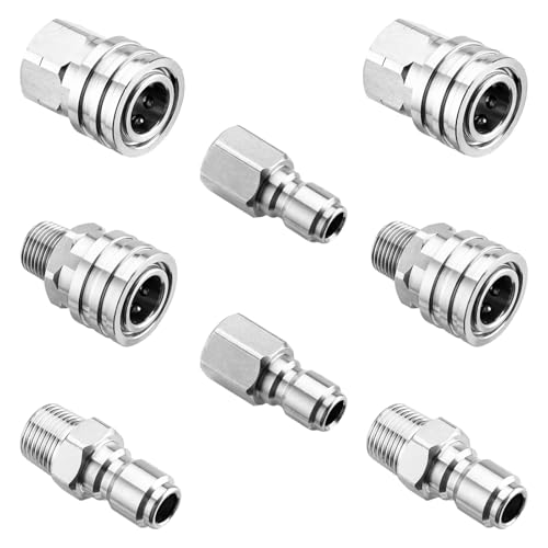 GALELEOPARD Pressure Washer Quick Connect 3/8 Inch Pressure Washer Fittings Stainless Steel Adapter Set Quick Connect Hose Fittings Female and Male 3/8 NPT Thread 8 Pack