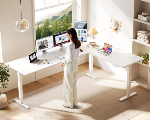 Image of Casaottima 79 Inch L Shaped Electric Standing Desk, Home Office, White