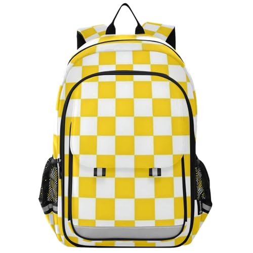 WDdZzyy Mochila para niños de 8 a 12 años: bolsa de libros de gran capacidad para niños y niñas de 5º grado en varios colores, cuadros amarillos y blancos