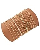 HUVZOR 11 Piezas Set de Pulseras Mujer, Oro Pulsera Acero Inoxidable Dorado Pulsera de Cadena Dorada Mujeres Ajustable Bracelet Figaro Serpiente para Mujeres Regalo